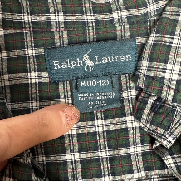 Boys Ralph Lauren Green/Red Plaid Button Down Shirt m - Picture 4 of 5